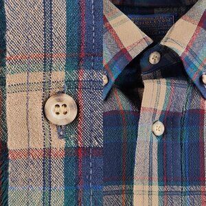 Pendleton Large Multicolor Plaid Long Sleeve Button Up Shirt 100% Wool USA Made